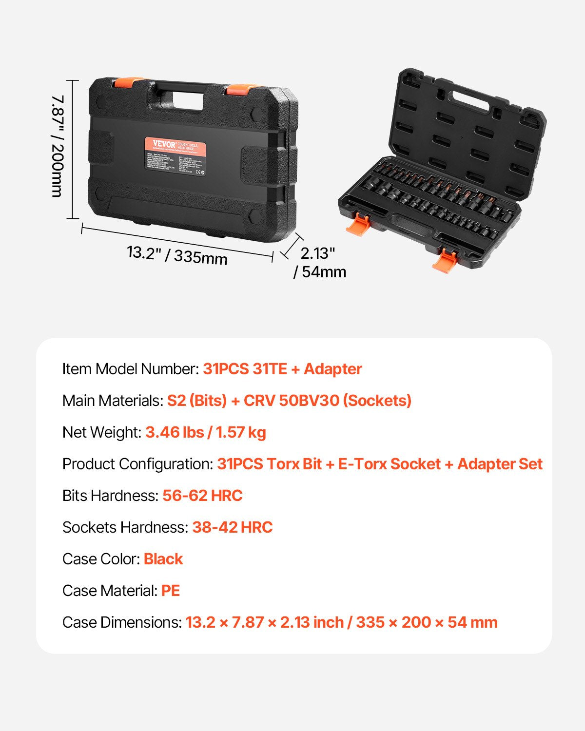 Torx Bit Socket and External Torx Socket Set 31-Piece T8-T70 and E4-E24 Steel - Image 7