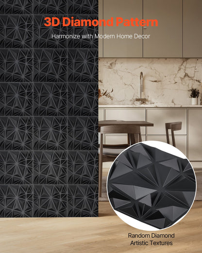 3D Wall Panels, 33-Pack 30 x 30 cm PVC Modern Art Minimalist Diamond Tiles, 2.97 m² Coverage Accent Wall Panel, Interior Home Decor for Ceiling, Bedroom, Living Room, Gaming Room, Matte Black - Image 2