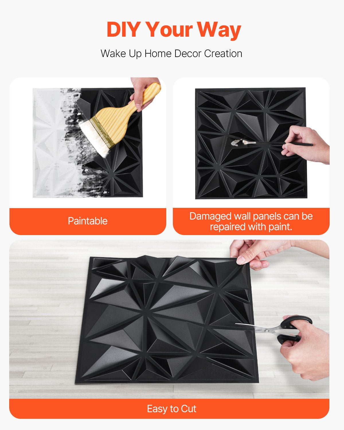 3D Wall Panels, 33-Pack 30 x 30 cm PVC Modern Art Minimalist Diamond Tiles, 2.97 m² Coverage Accent Wall Panel, Interior Home Decor for Ceiling, Bedroom, Living Room, Gaming Room, Matte Black - Image 3