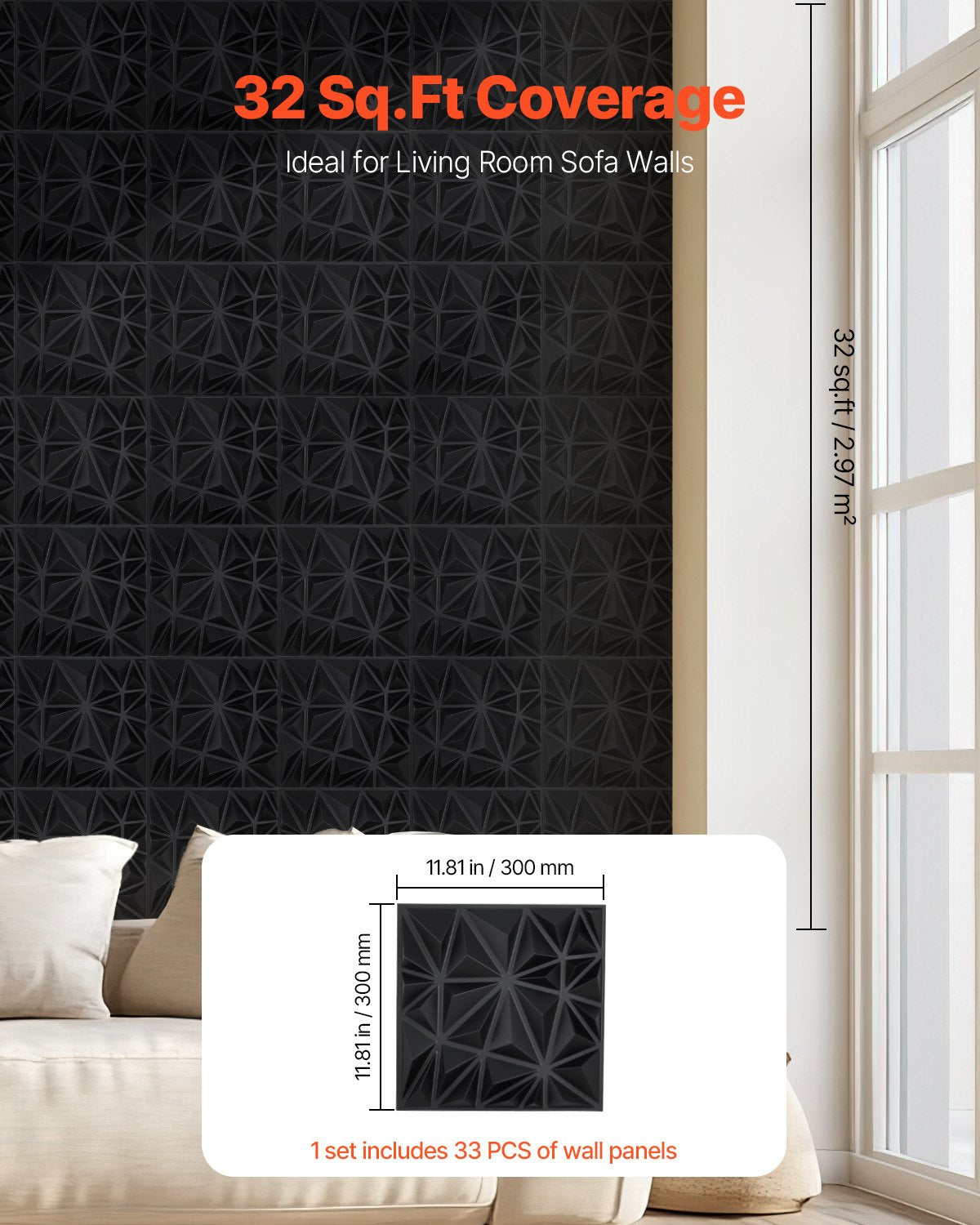 3D Wall Panels, 33-Pack 30 x 30 cm PVC Modern Art Minimalist Diamond Tiles, 2.97 m² Coverage Accent Wall Panel, Interior Home Decor for Ceiling, Bedroom, Living Room, Gaming Room, Matte Black - Image 5
