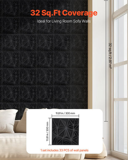 3D Wall Panels, 33-Pack 30 x 30 cm PVC Modern Art Minimalist Diamond Tiles, 2.97 m² Coverage Accent Wall Panel, Interior Home Decor for Ceiling, Bedroom, Living Room, Gaming Room, Matte Black - Image 5