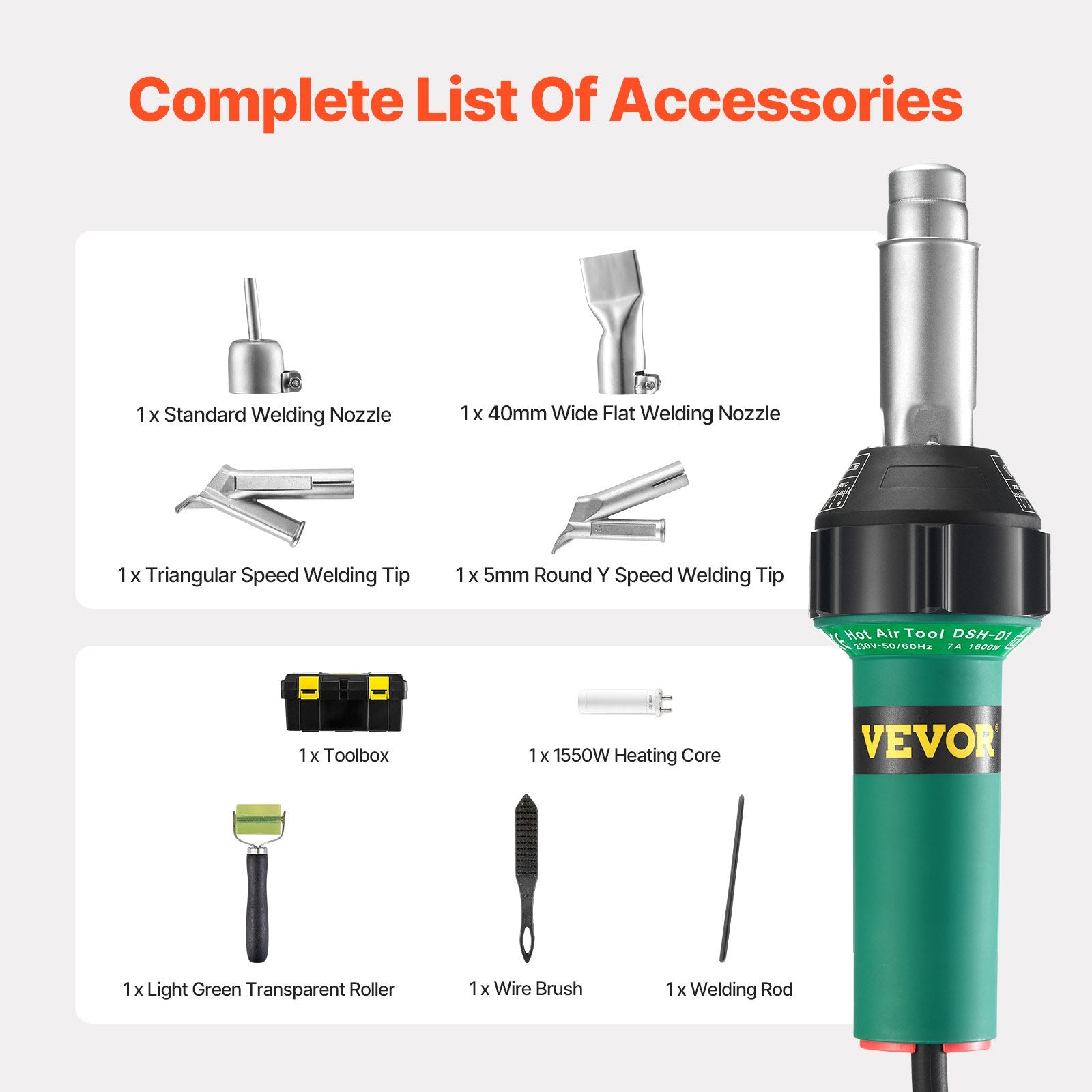 Hot Air Plastic Welder 1600W PVC TPO Vinyl Heat Gun Torch & 9 Accessories - Image 6