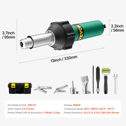 Hot Air Plastic Welder 1600W PVC TPO Vinyl Heat Gun Torch & 9 Accessories - Image 7