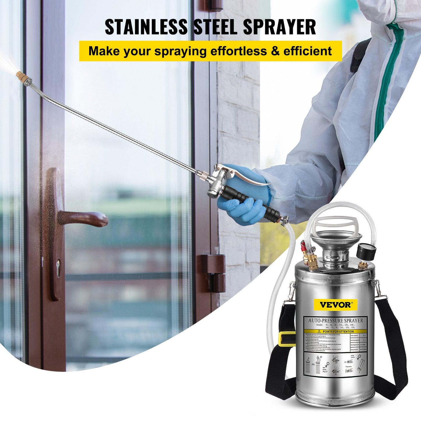 1.5Gal Stainless Steel Sprayer, Set with 16" Wand& Handle& 3.3FT Reinforced Hose, Hand Pump Sprayer with Pressure Gauge&Safety Valve, Adjustable Nozzle Suitable for Gardening& Sanitizing - Image 2