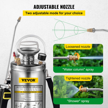 1.5Gal Stainless Steel Sprayer, Set with 16" Wand& Handle& 3.3FT Reinforced Hose, Hand Pump Sprayer with Pressure Gauge&Safety Valve, Adjustable Nozzle Suitable for Gardening& Sanitizing - Image 4