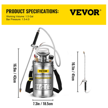 1.5Gal Stainless Steel Sprayer, Set with 16" Wand& Handle& 3.3FT Reinforced Hose, Hand Pump Sprayer with Pressure Gauge&Safety Valve, Adjustable Nozzle Suitable for Gardening& Sanitizing - Image 7