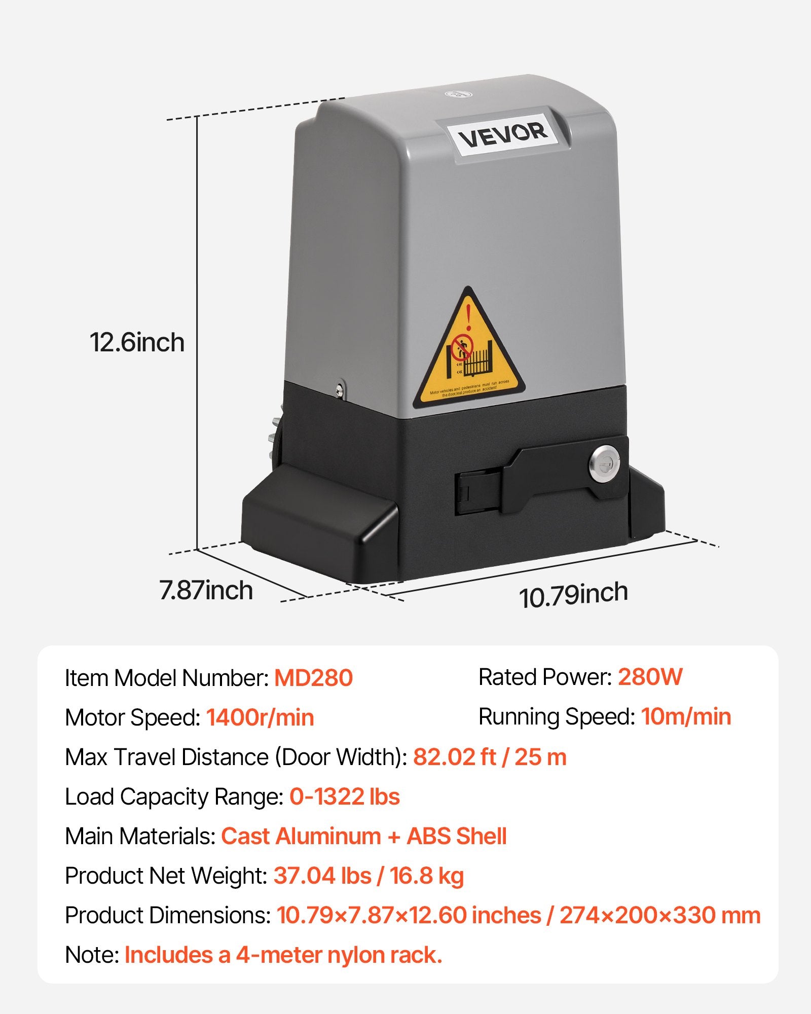 280W Electric Sliding Gate Opener 816kg Chain Drive Infrared Sensor - Image 7