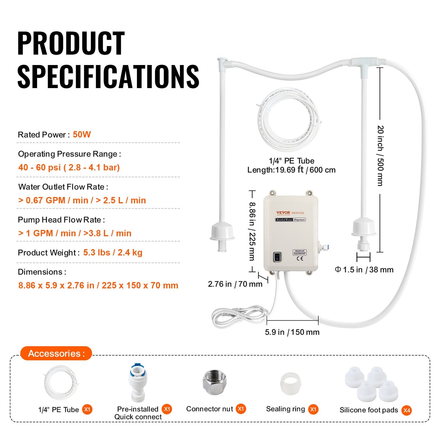 Bottled Water Dispenser Pump System, 2x5 Gallon Dispensing System, Automatic Electric Water Dispenser, Double-Pipe Water Jug Pump, Compatible Use with Coffee/Tea Machine, Refrigerator, Ice Maker - Image 7