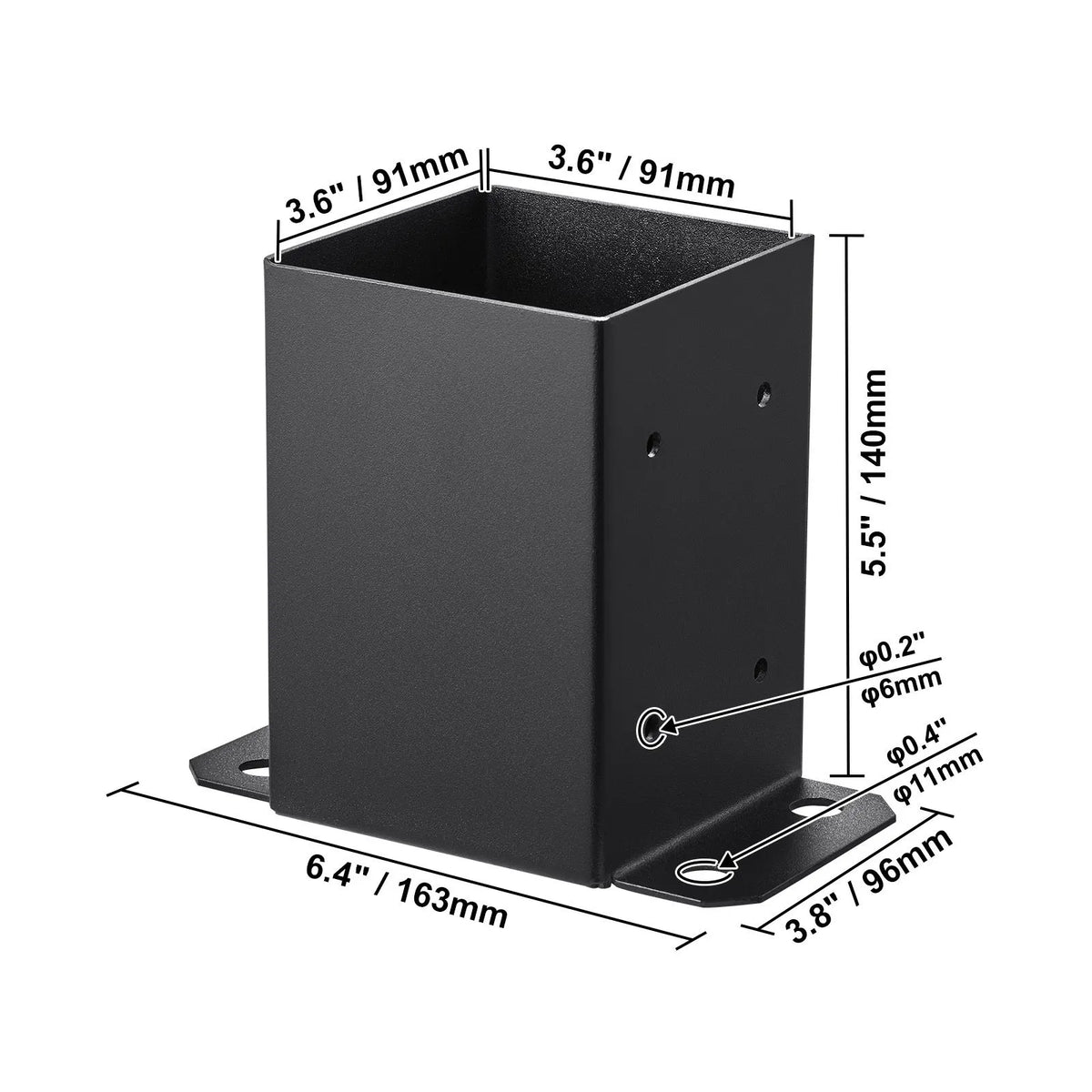 101.6x101.6mm Post Base 4 Pcs, Inner Size 91x91 Post Base Brackets, Heavy Duty Powder-Coated Post Anchor Matte Black Wood Post Brackets for Pavilion Deck Railing Support Deck Base Plate - Image 8