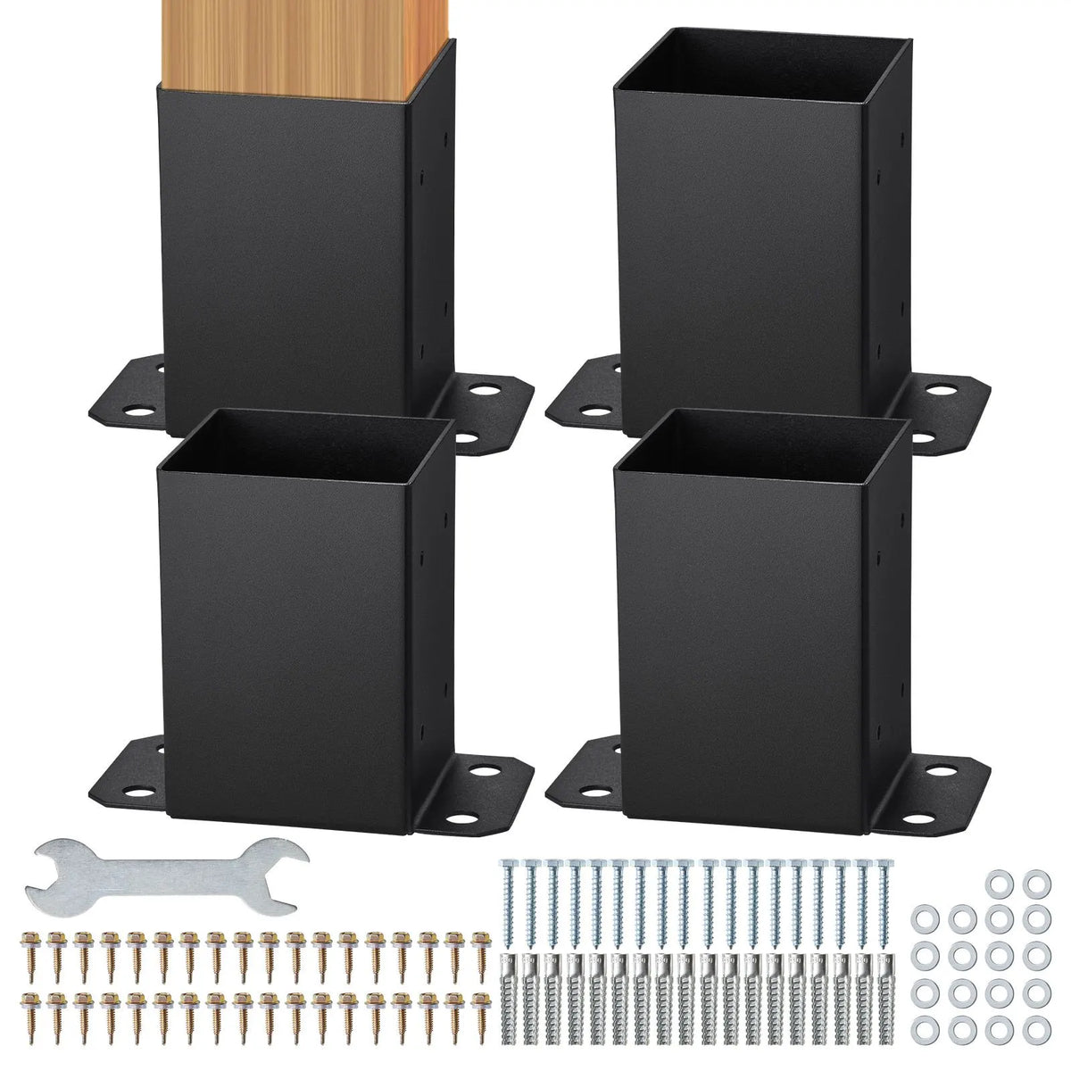 101.6x101.6mm Post Base 4 Pcs, Inner Size 91x91 Post Base Brackets, Heavy Duty Powder-Coated Post Anchor Matte Black Wood Post Brackets for Pavilion Deck Railing Support Deck Base Plate - Image 9