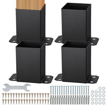 101.6x101.6mm Post Base 4 Pcs, Inner Size 91x91 Post Base Brackets, Heavy Duty Powder-Coated Post Anchor Matte Black Wood Post Brackets for Pavilion Deck Railing Support Deck Base Plate - Image 9