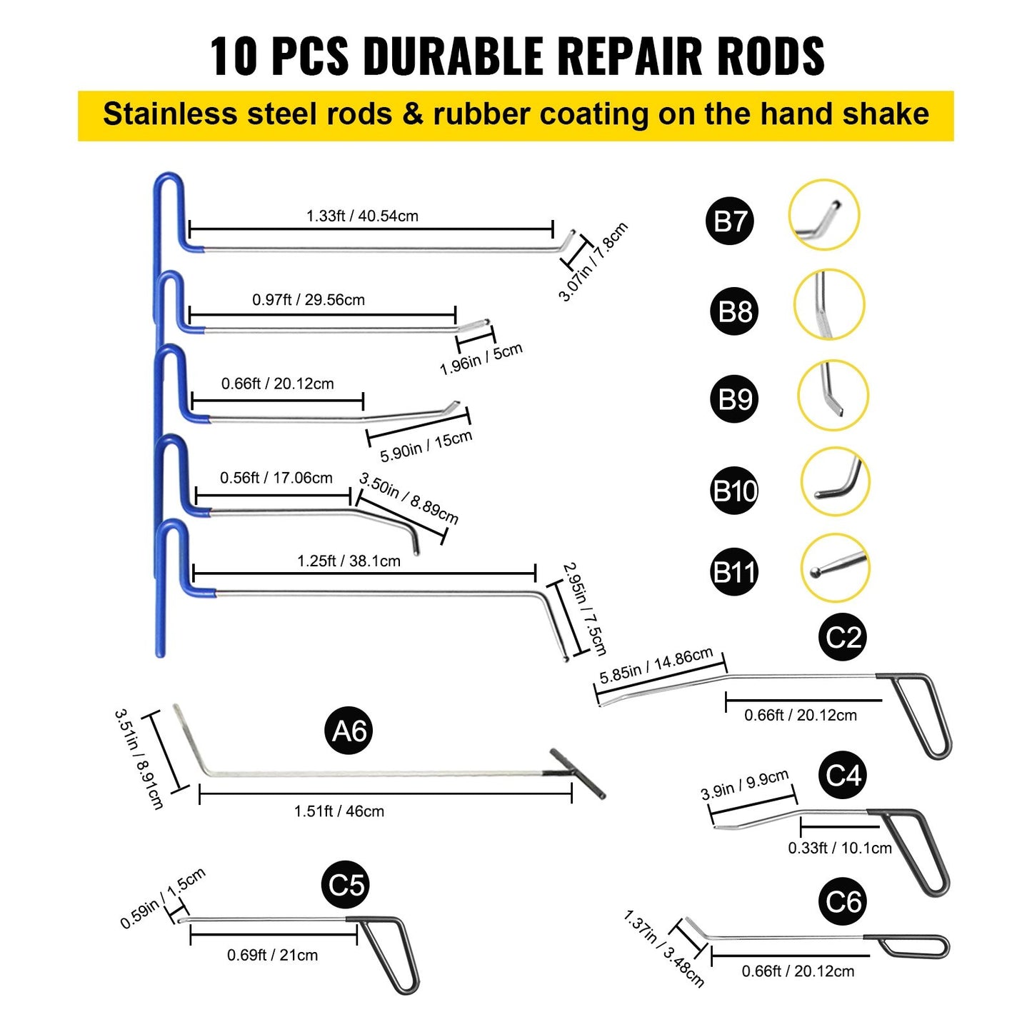 Paintless Dent Removal Rods Stainless Steel Rod Tool Kit 89pcs Dent Repair - Image 5