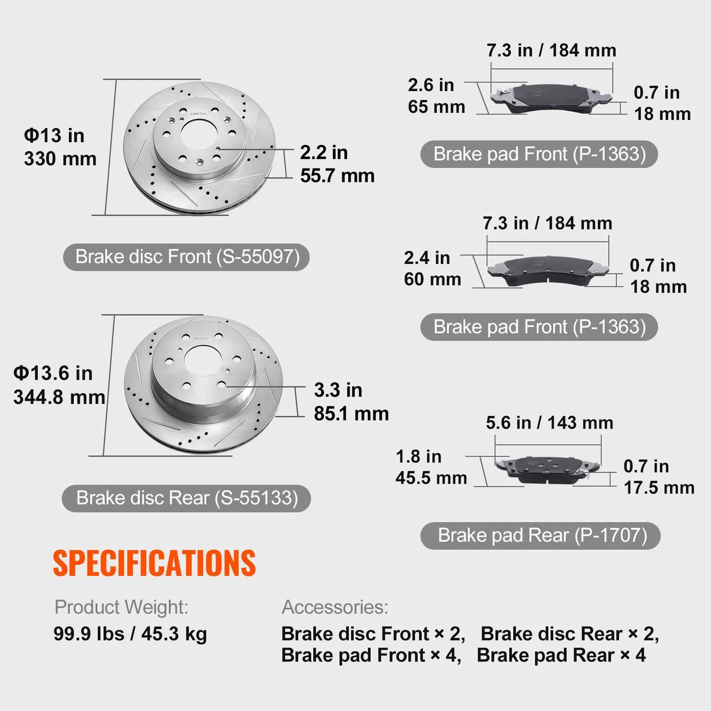 Front&Rear Rotors Disc Brake Pads Kit for 14-18 Chevy Silverado Gmc Sierra 1500 - Image 7