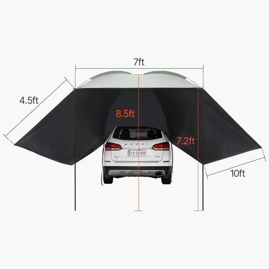 Vehicle Awning, Large 10' x 7' Shade Coverage Car Side Awning, PU2000mm UV50+ Car Awning with Extended Side Canopies and Portable Storage Bag, Suitable for Truck, SUV, Van, Campers - Image 8