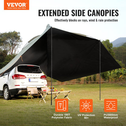 Vehicle Awning, Large 10' x 7' Shade Coverage Car Side Awning, PU2000mm UV50+ Car Awning with Extended Side Canopies and Portable Storage Bag, Suitable for Truck, SUV, Van, Campers - Image 2