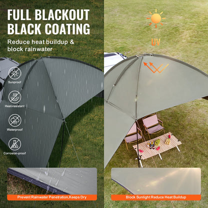 Vehicle Awning, Large 10' x 7' Shade Coverage Car Side Awning, PU2000mm UV50+ Car Awning with Extended Side Canopies and Portable Storage Bag, Suitable for Truck, SUV, Van, Campers - Image 4