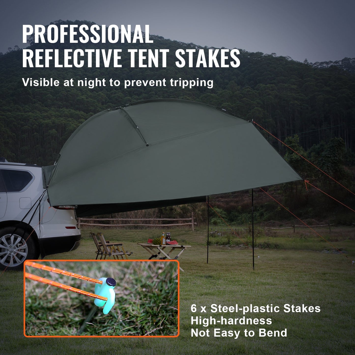 Vehicle Awning, Large 10' x 7' Shade Coverage Car Side Awning, PU2000mm UV50+ Car Awning with Extended Side Canopies and Portable Storage Bag, Suitable for Truck, SUV, Van, Campers - Image 5