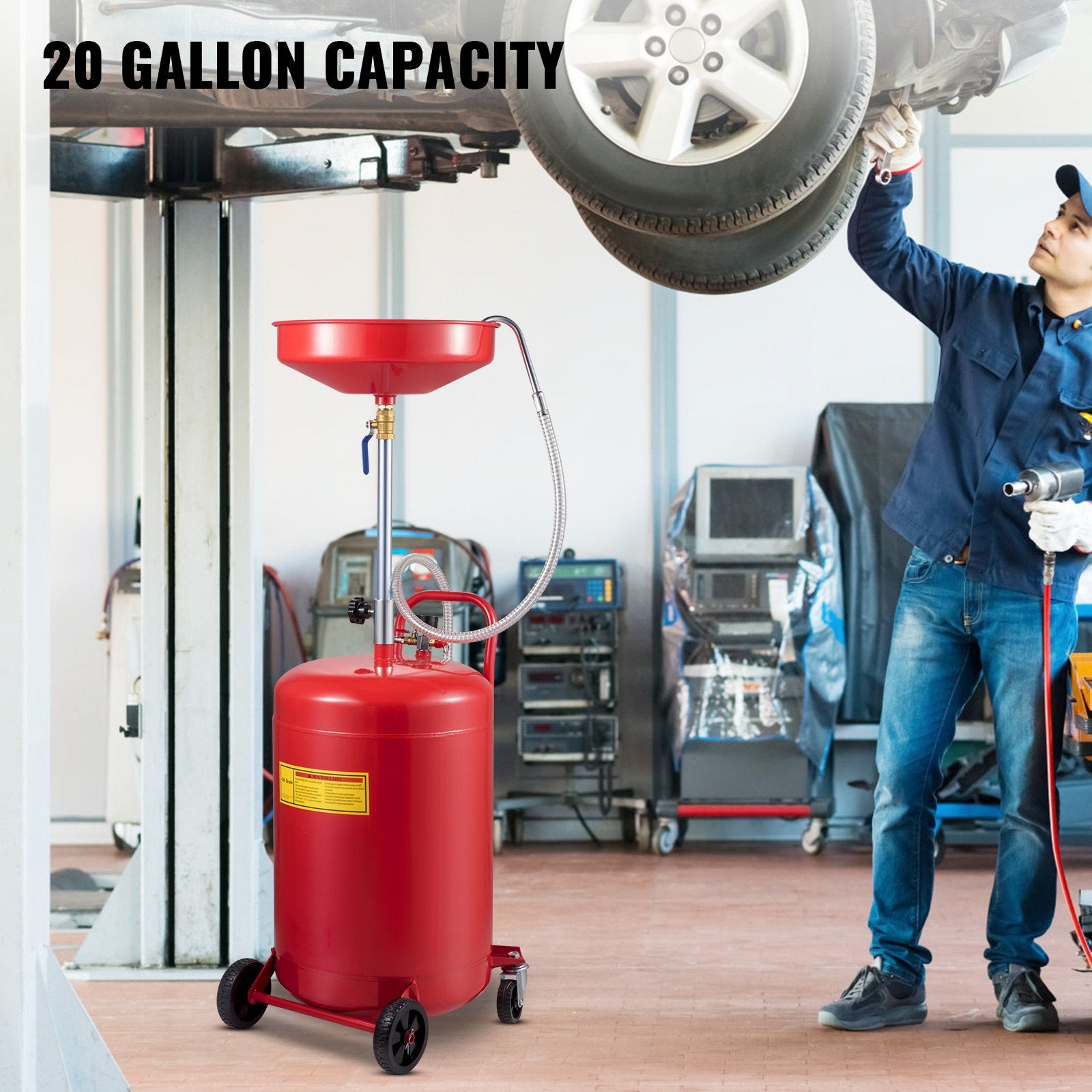 Waste Oil Drain Tank Portable Oil Drain 20 Gallon Air Operated Drainer - Image 2