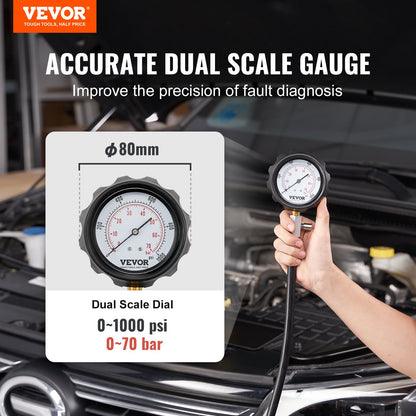 Diesel Engine Compression Tester, 18 pcs Cylinder Pressure Test Tool Kit, with 0-1000 psi Gauge and Adapters, Diesel Injector Tester Check Cylinders in Diesel Trucks, Tractors, Equipment - Image 2