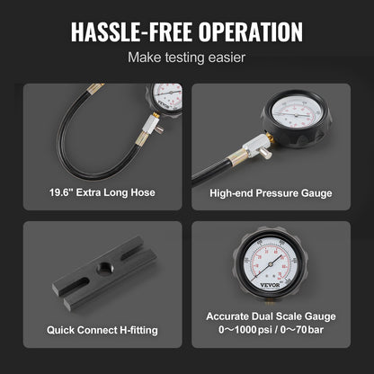 Diesel Engine Compression Tester, 18 pcs Cylinder Pressure Test Tool Kit, with 0-1000 psi Gauge and Adapters, Diesel Injector Tester Check Cylinders in Diesel Trucks, Tractors, Equipment - Image 4