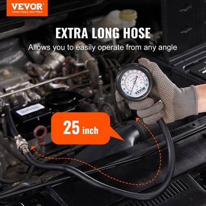 Compression Tester Adapter Kit, 9 Pcs Automotive Engine Cylinder Leak Down Compression Test, Accurate Dual Scale Pressure Gauge 0-300 psi, with Long Reach Hoses and Case for Engine Cylinders - Image 2