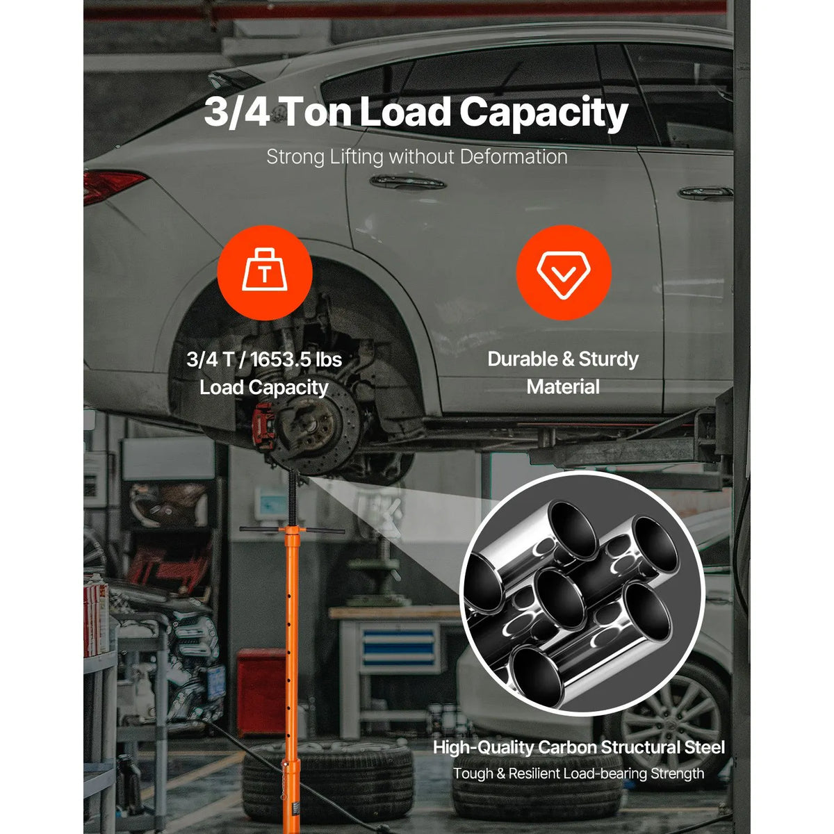 Underhoist Support Stand, 3/4 Ton Capacity Under Hoist Jack Stand, Lifting from 38.4 to 75.4 in, Bearing Mounted Spin Handle, Self-Locking Threaded Screw, Two Wheels, Support Vehicle Components - Image 2