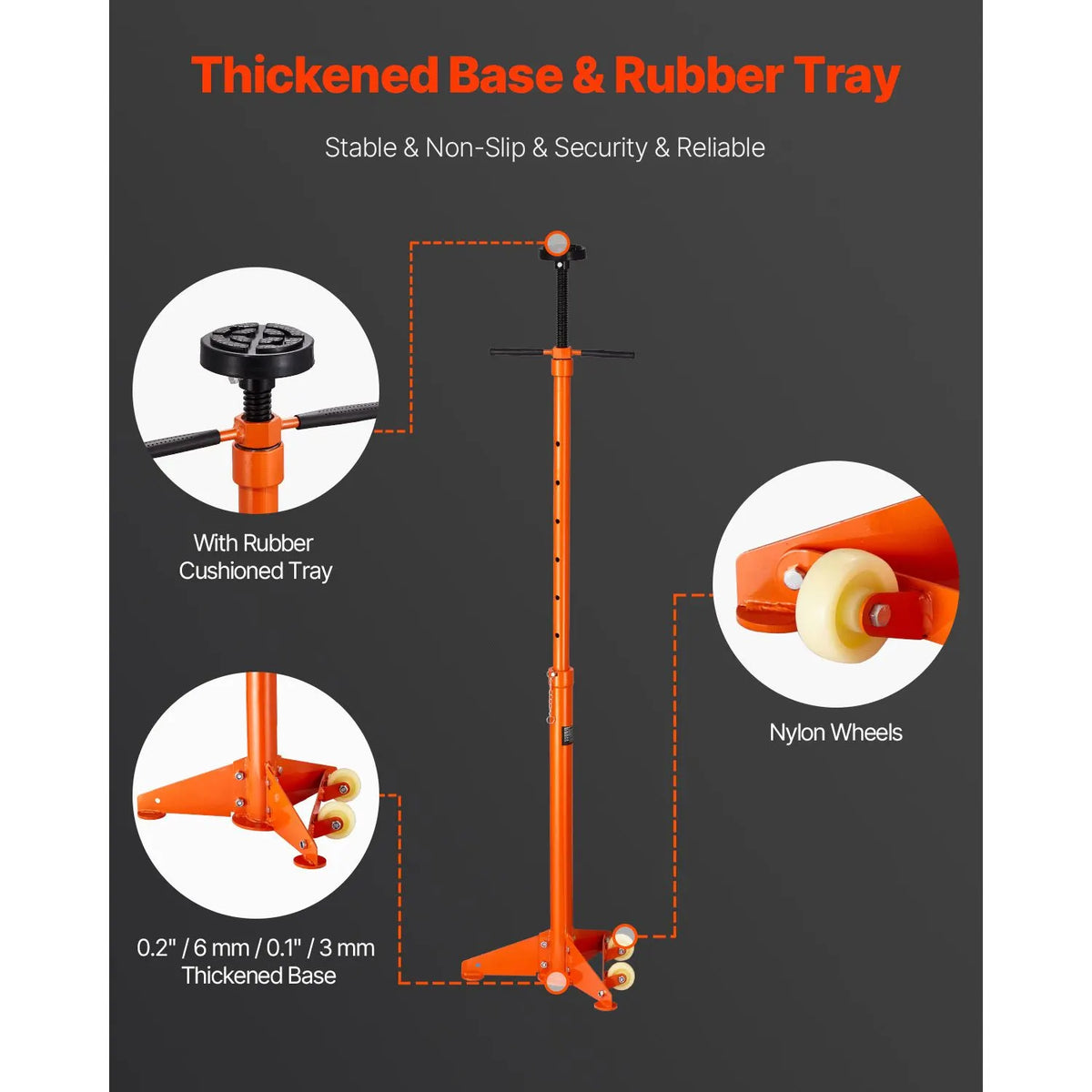 Underhoist Support Stand, 3/4 Ton Capacity Under Hoist Jack Stand, Lifting from 38.4 to 75.4 in, Bearing Mounted Spin Handle, Self-Locking Threaded Screw, Two Wheels, Support Vehicle Components - Image 4