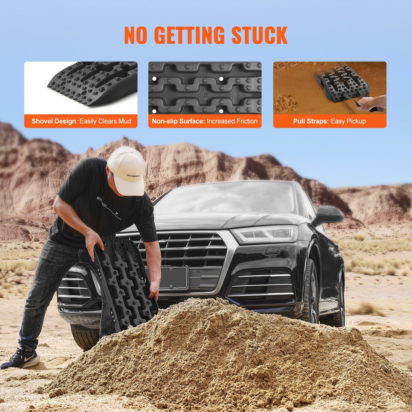 2PCS Traction Boards with PP for Mud Snow Sand Storage Bag Short Black - Image 5
