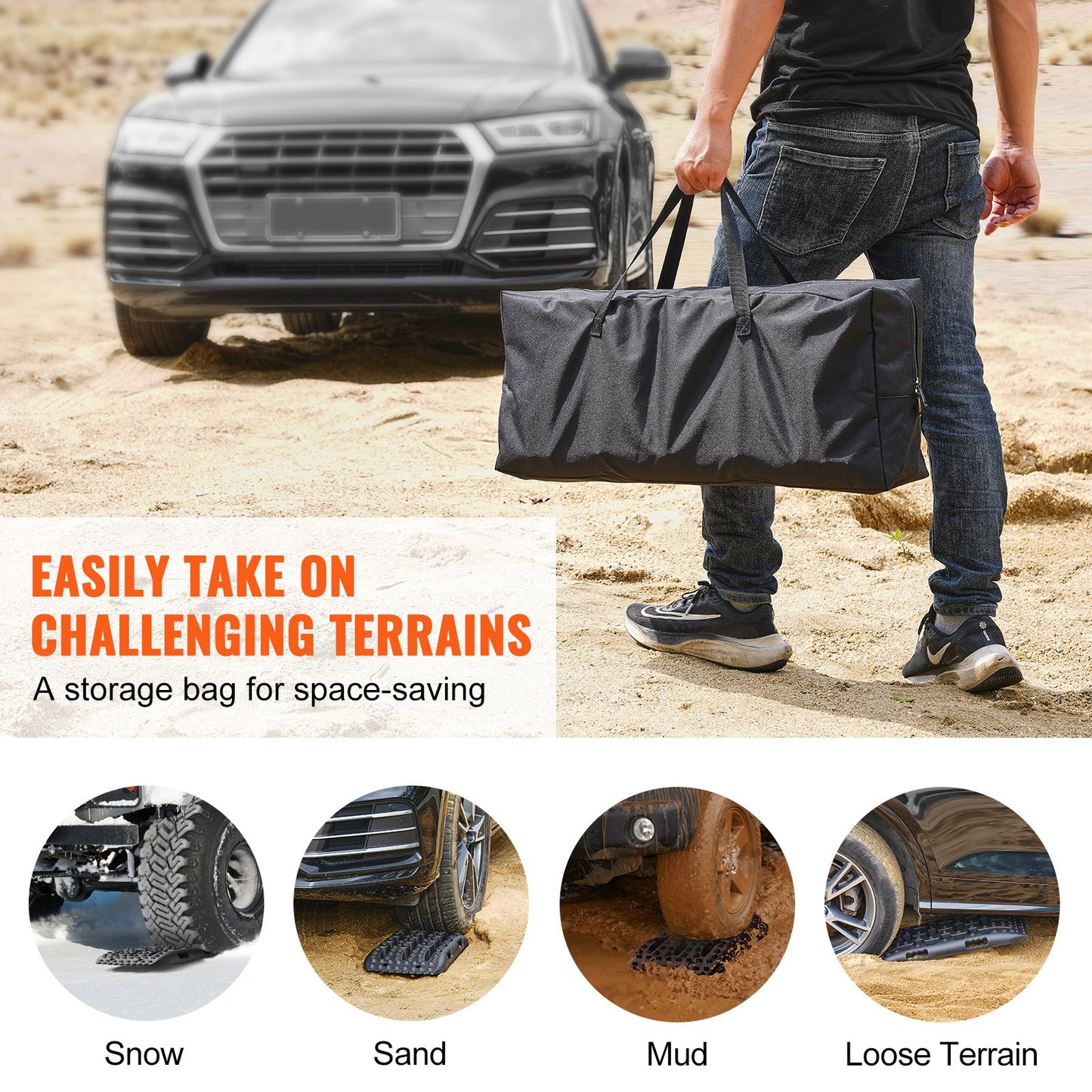 2PCS Traction Boards with PP for Mud Snow Sand Storage Bag Short Black - Image 6