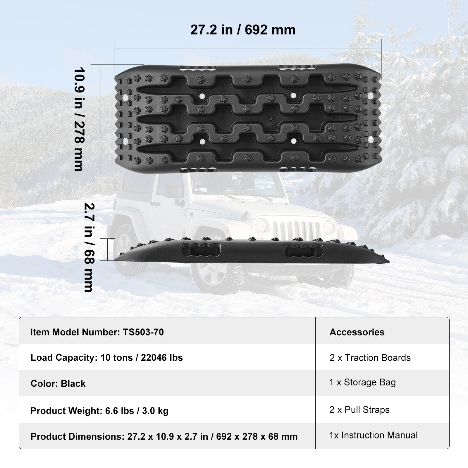 2PCS Traction Boards with PP for Mud Snow Sand Storage Bag Short Black - Image 7