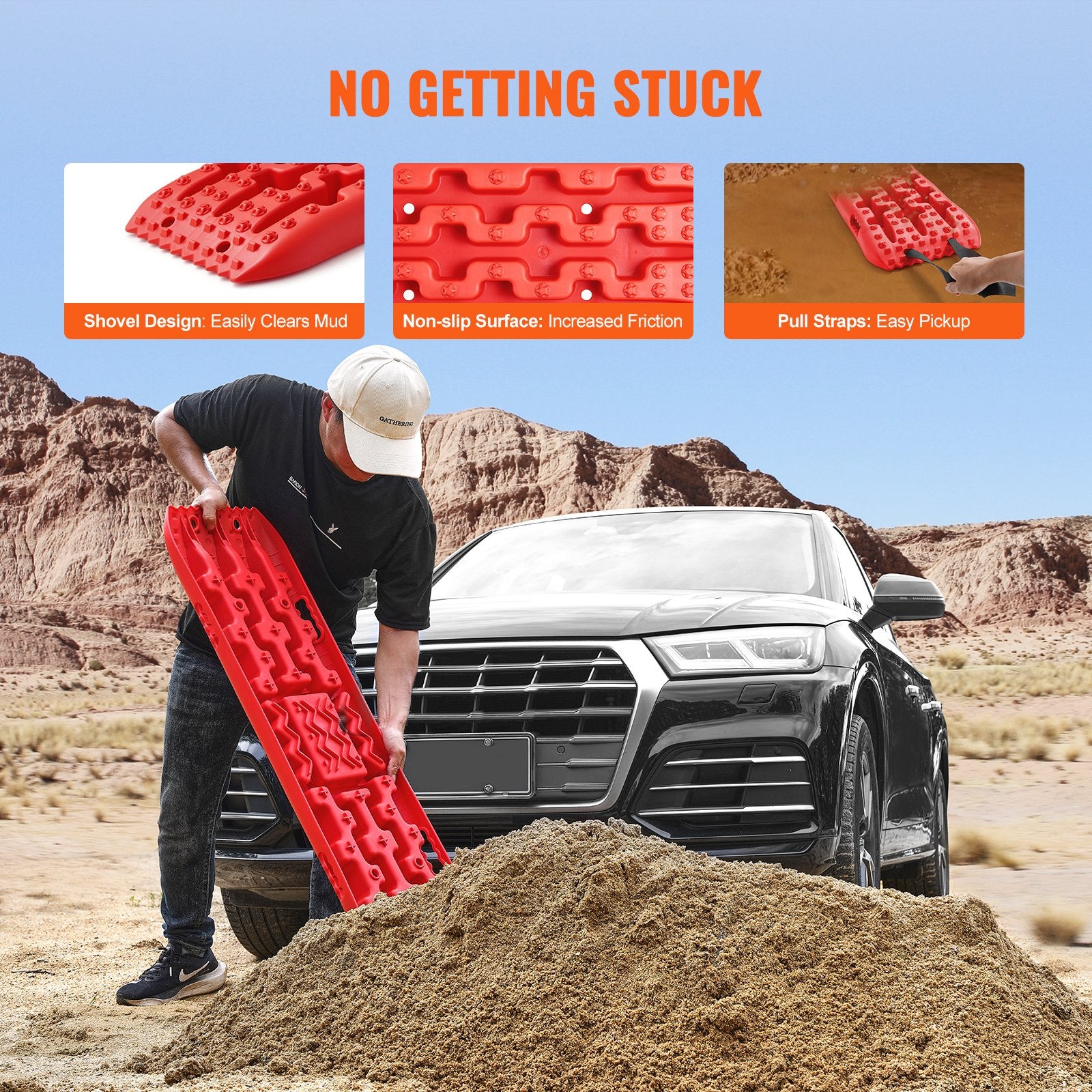 2PCS Traction Boards with PP for Mud Snow Sand Storage Bag Long Red - Image 5