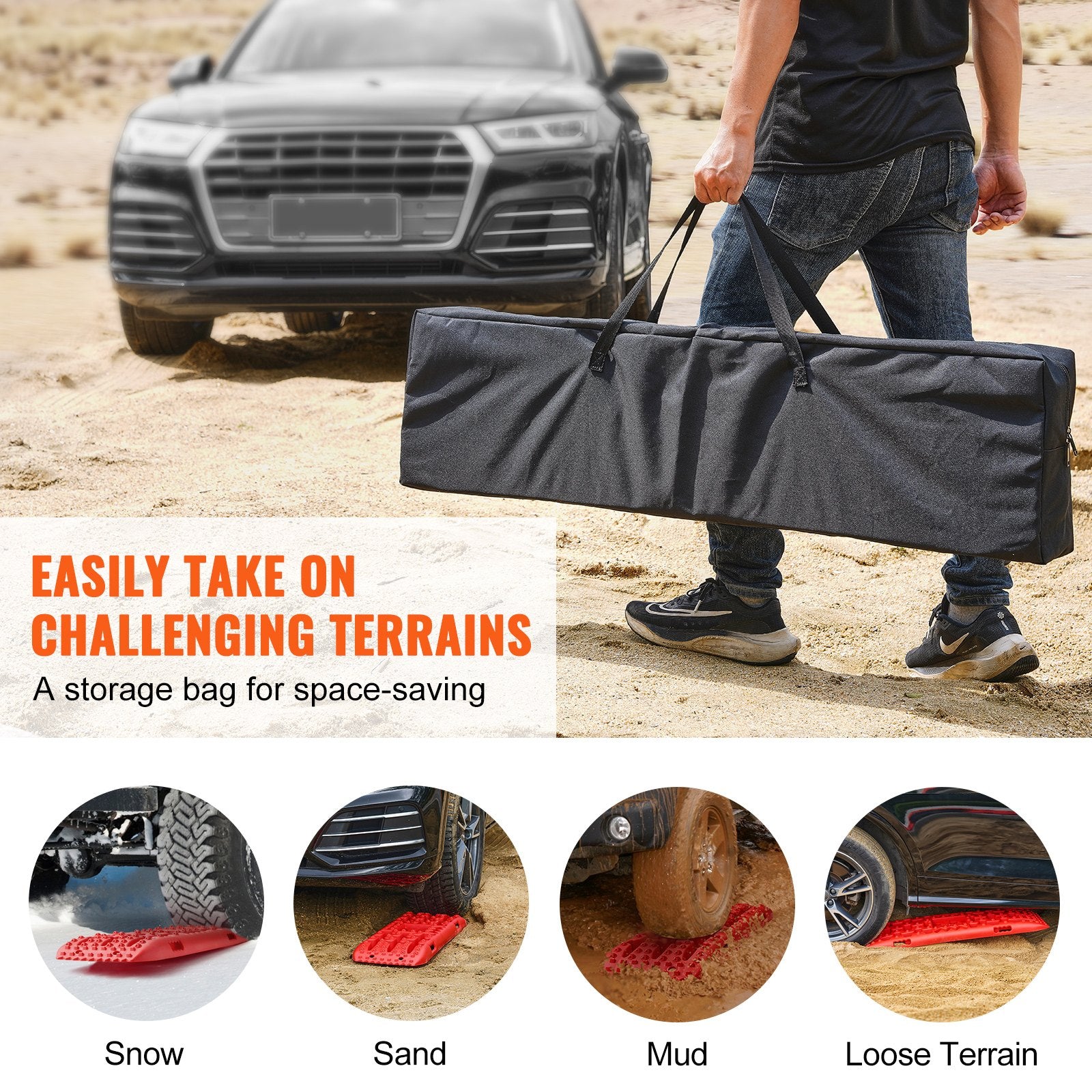 2PCS Traction Boards with PP for Mud Snow Sand Storage Bag Long Red - Image 6