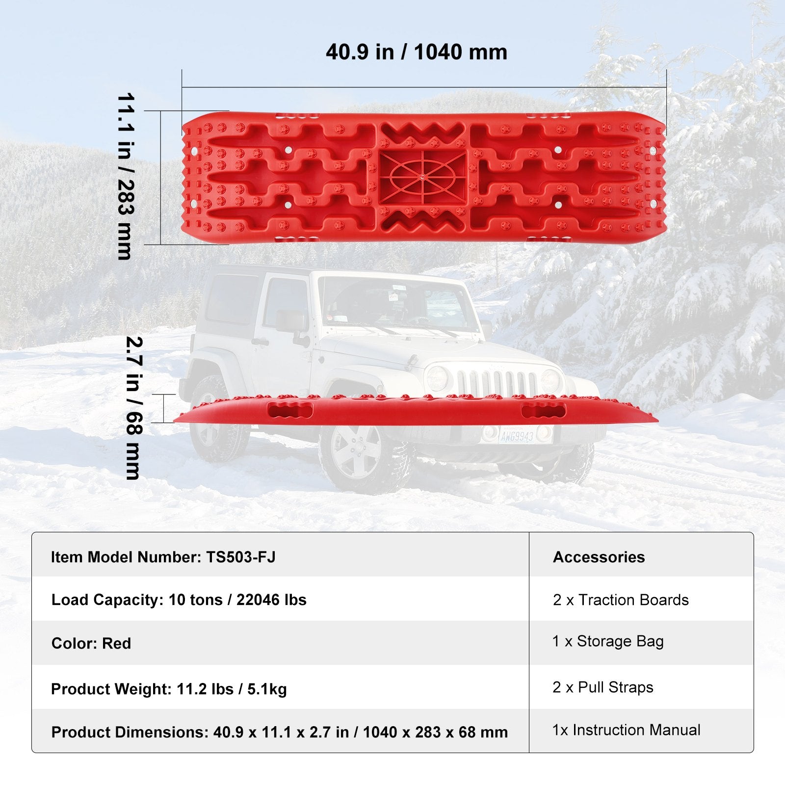 2PCS Traction Boards with PP for Mud Snow Sand Storage Bag Long Red - Image 7