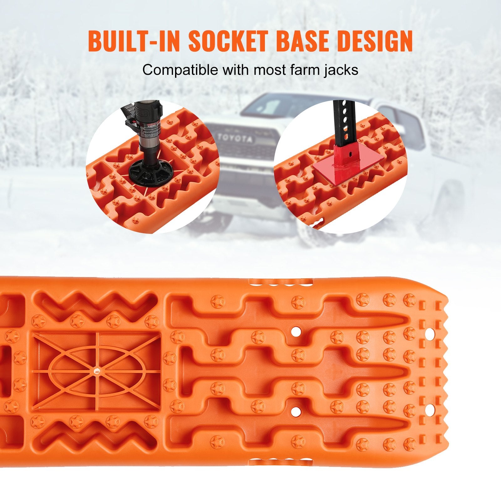 10 TON Traction Boards with PP Material, Recovery Boards for Off-road Vehicles/Cars/Pickups/SUVs/RVs, Pair Tire Traction Mats on Snow, Sand, Mud and Loose Terrain, Storage Bag, Long, Orange - Image 4