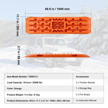 10 TON Traction Boards with PP Material, Recovery Boards for Off-road Vehicles/Cars/Pickups/SUVs/RVs, Pair Tire Traction Mats on Snow, Sand, Mud and Loose Terrain, Storage Bag, Long, Orange - Image 7