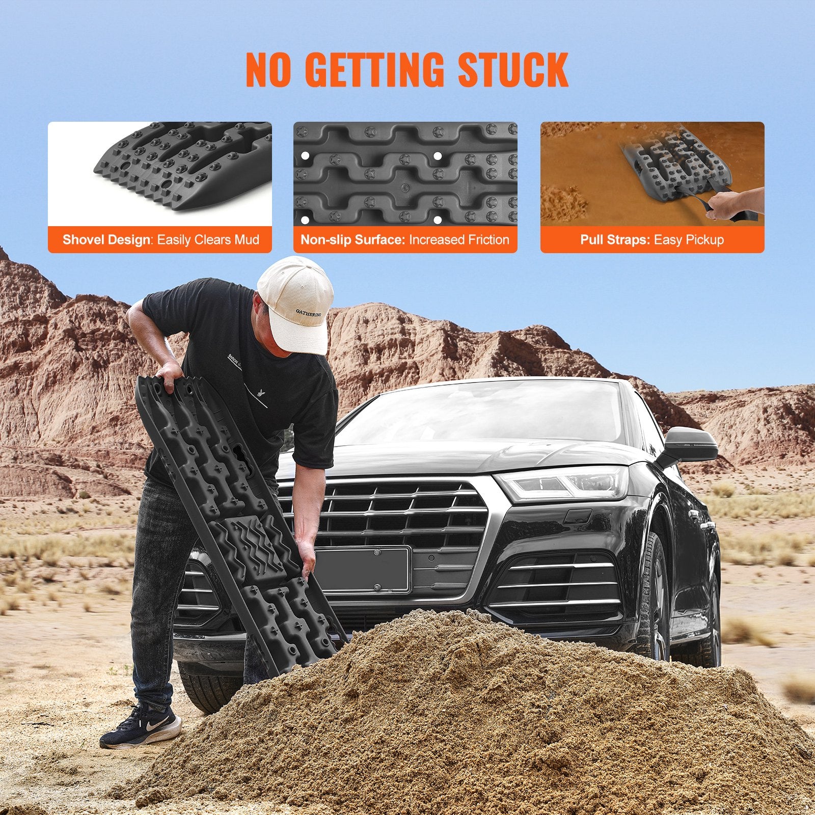 2PCS Traction Boards with PP for Mud Snow Sand Storage Bag Long Black - Image 5