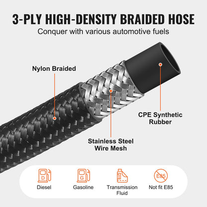 8AN Fuel Line Kit, 6.1 m Fuel Hose Kit, 1.0 cm Nylon Stainless Steel Braided Fuel Line Oil/Gas/Diesel Hose End Fitting Kit, with 12 PCS Swivel Fitting Adapter Kit, Black - Image 3