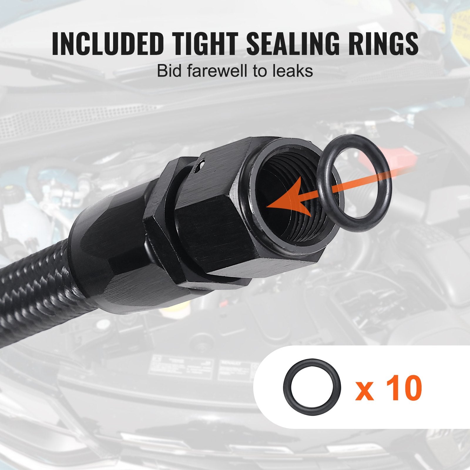 8AN Fuel Line Kit, 6.1 m Fuel Hose Kit, 1.0 cm Nylon Stainless Steel Braided Fuel Line Oil/Gas/Diesel Hose End Fitting Kit, with 12 PCS Swivel Fitting Adapter Kit, Black - Image 6