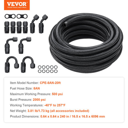 8AN Fuel Line Kit, 6.1 m Fuel Hose Kit, 1.0 cm Nylon Stainless Steel Braided Fuel Line Oil/Gas/Diesel Hose End Fitting Kit, with 12 PCS Swivel Fitting Adapter Kit, Black - Image 7
