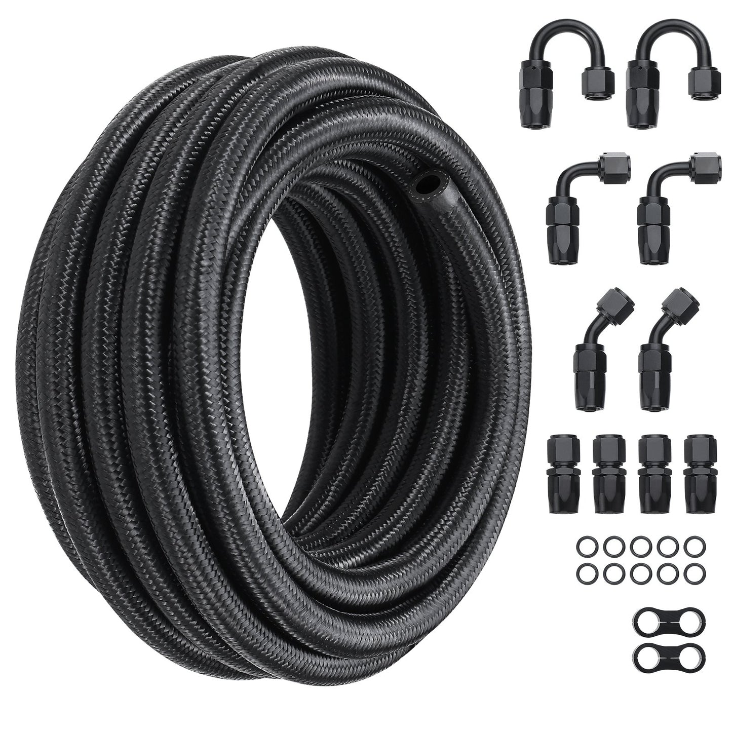 8AN Fuel Line Kit, 6.1 m Fuel Hose Kit, 1.0 cm Nylon Stainless Steel Braided Fuel Line Oil/Gas/Diesel Hose End Fitting Kit, with 12 PCS Swivel Fitting Adapter Kit, Black - Image 9
