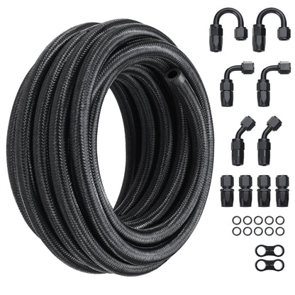 8AN Fuel Line Kit, 6.1 m Fuel Hose Kit, 1.0 cm Nylon Stainless Steel Braided Fuel Line Oil/Gas/Diesel Hose End Fitting Kit, with 12 PCS Swivel Fitting Adapter Kit, Black - Image 9