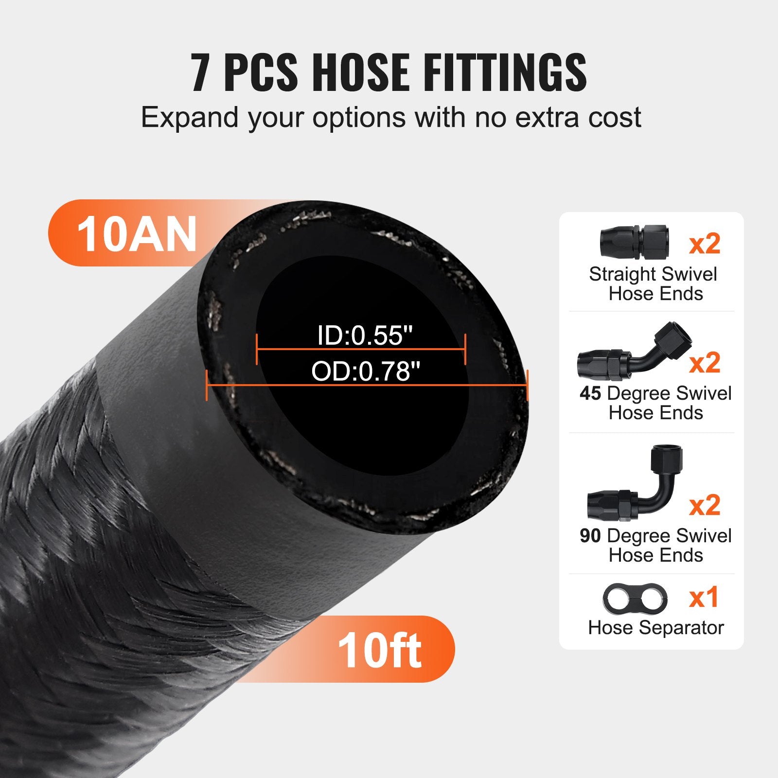 10AN Fuel Line Kit, 3.05 m Fuel Hose Kit, 1.4 cm Nylon Stainless Steel Braided Fuel Line Oil/Gas/Diesel Hose End Fitting Kit, with 7 PCS Swivel Fitting Adapter Kit, Black - Image 5