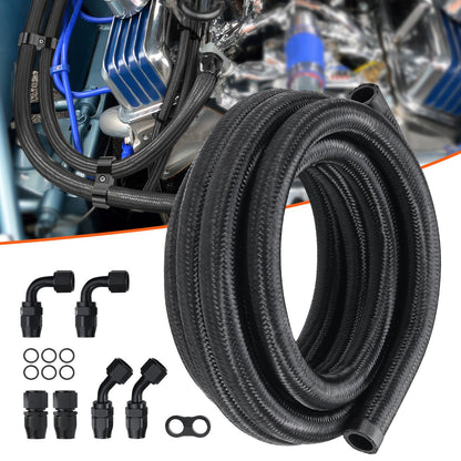 10AN Fuel Line Kit, 3.05 m Fuel Hose Kit, 1.4 cm Nylon Stainless Steel Braided Fuel Line Oil/Gas/Diesel Hose End Fitting Kit, with 7 PCS Swivel Fitting Adapter Kit, Black - Image 8