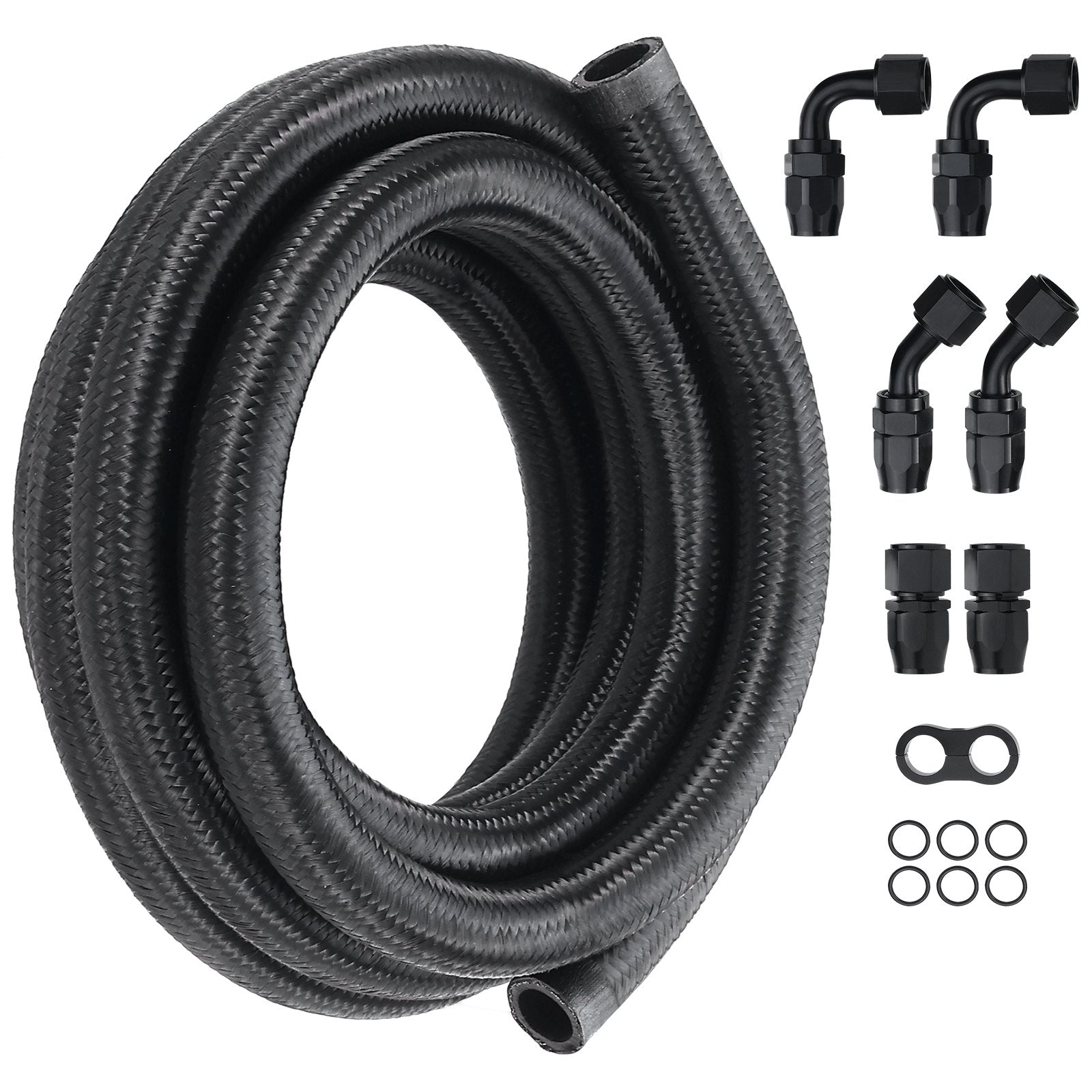 10AN Fuel Line Kit, 3.05 m Fuel Hose Kit, 1.4 cm Nylon Stainless Steel Braided Fuel Line Oil/Gas/Diesel Hose End Fitting Kit, with 7 PCS Swivel Fitting Adapter Kit, Black - Image 9