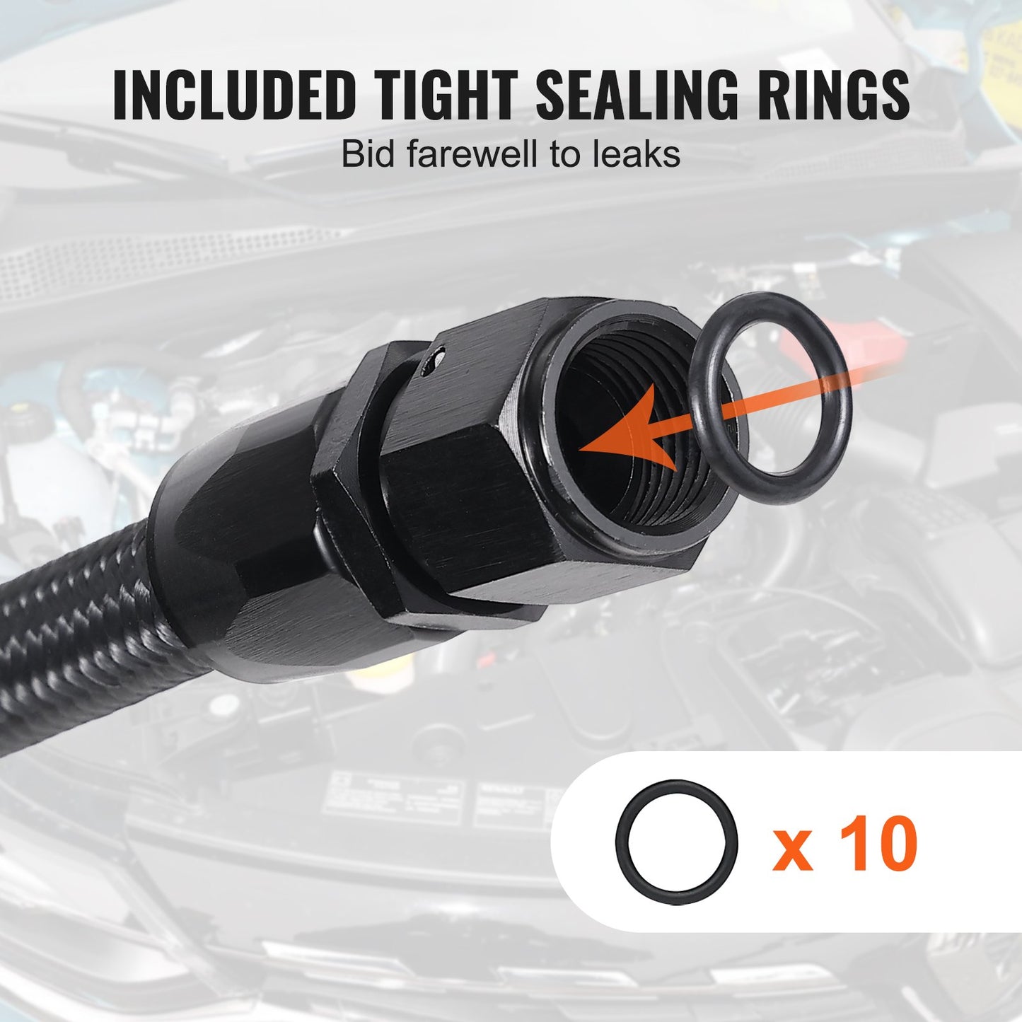 6AN Fuel Line Kit, 6.1 m Fuel Hose Kit, 0.86 cm Nylon Stainless Steel Braided Fuel Line Oil/Gas/Diesel Hose End Fitting Kit, with 12 PCS Swivel Fitting Adapter Kit, Black - Image 6
