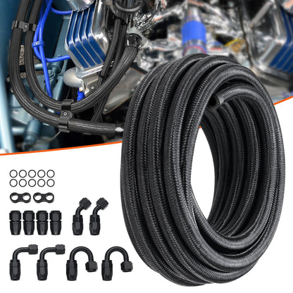 6AN Fuel Line Kit, 6.1 m Fuel Hose Kit, 0.86 cm Nylon Stainless Steel Braided Fuel Line Oil/Gas/Diesel Hose End Fitting Kit, with 12 PCS Swivel Fitting Adapter Kit, Black - Image 8