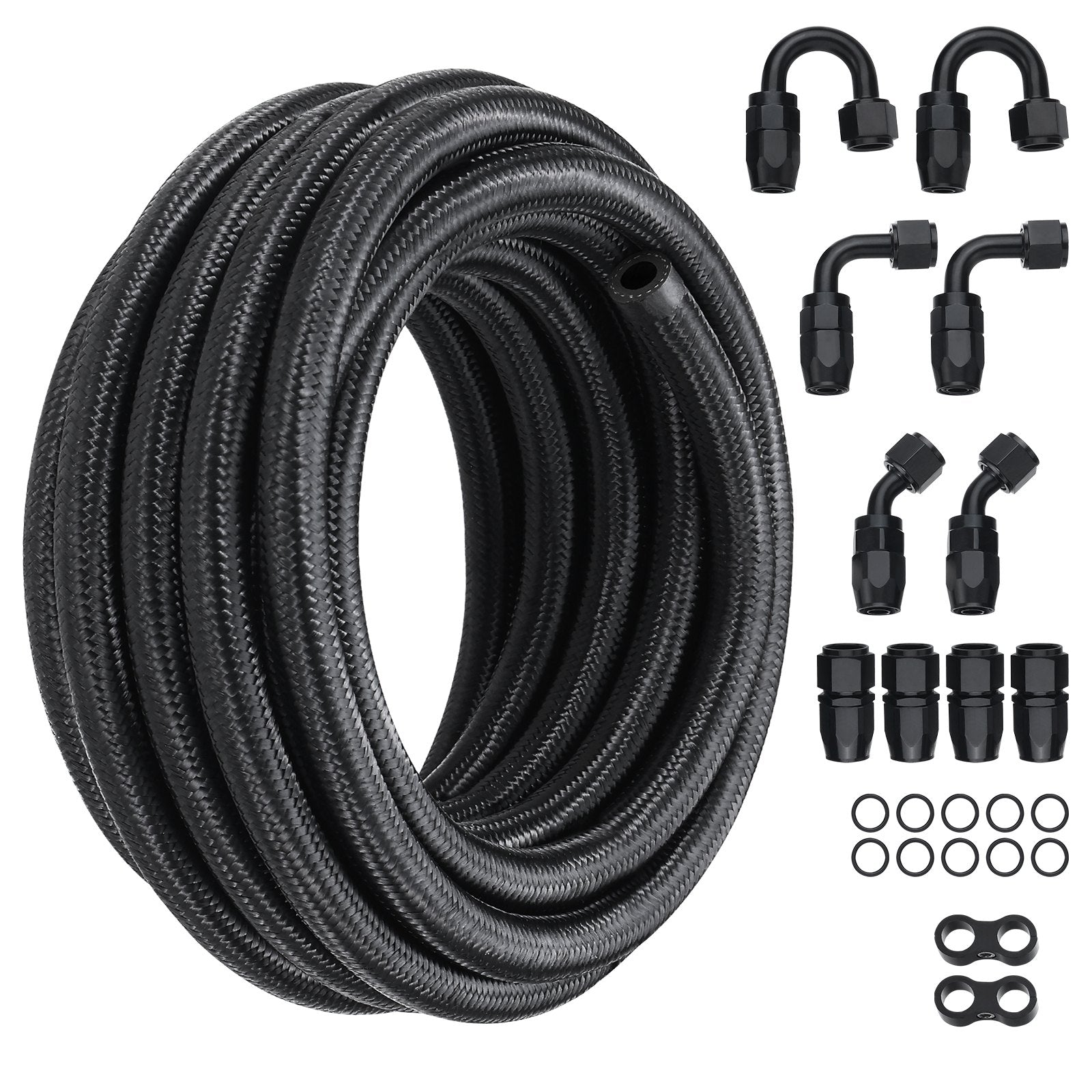 6AN Fuel Line Kit, 6.1 m Fuel Hose Kit, 0.86 cm Nylon Stainless Steel Braided Fuel Line Oil/Gas/Diesel Hose End Fitting Kit, with 12 PCS Swivel Fitting Adapter Kit, Black - Image 9