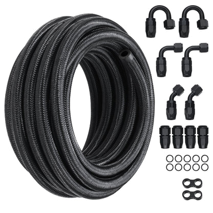 6AN Fuel Line Kit, 6.1 m Fuel Hose Kit, 0.86 cm Nylon Stainless Steel Braided Fuel Line Oil/Gas/Diesel Hose End Fitting Kit, with 12 PCS Swivel Fitting Adapter Kit, Black - Image 9