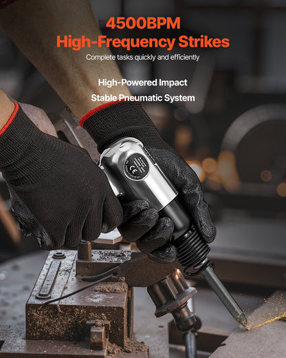 Air Hammer, 4500BPM Pneumatic Hammer with 40mm Stroke & 4PCS Chisels Round Shank, Lightweight & Compact Air Chisel Pneumatic Shovel Tool for Cutting Punching Scraping - Image 2