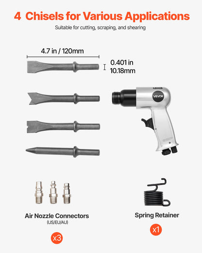 Air Hammer, 4500BPM Pneumatic Hammer with 40mm Stroke & 4PCS Chisels Round Shank, Lightweight & Compact Air Chisel Pneumatic Shovel Tool for Cutting Punching Scraping - Image 4